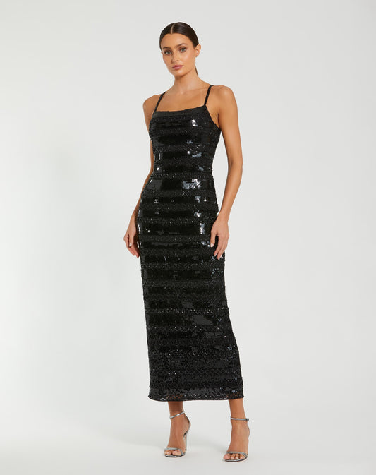 Black Embellished Spaghetti Strap Midi Dress