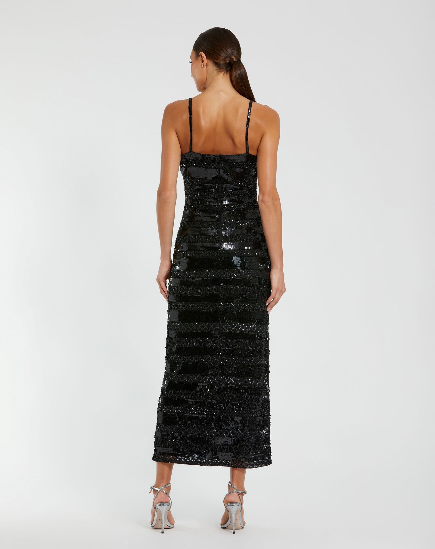 Black Embellished Spaghetti Strap Midi Dress