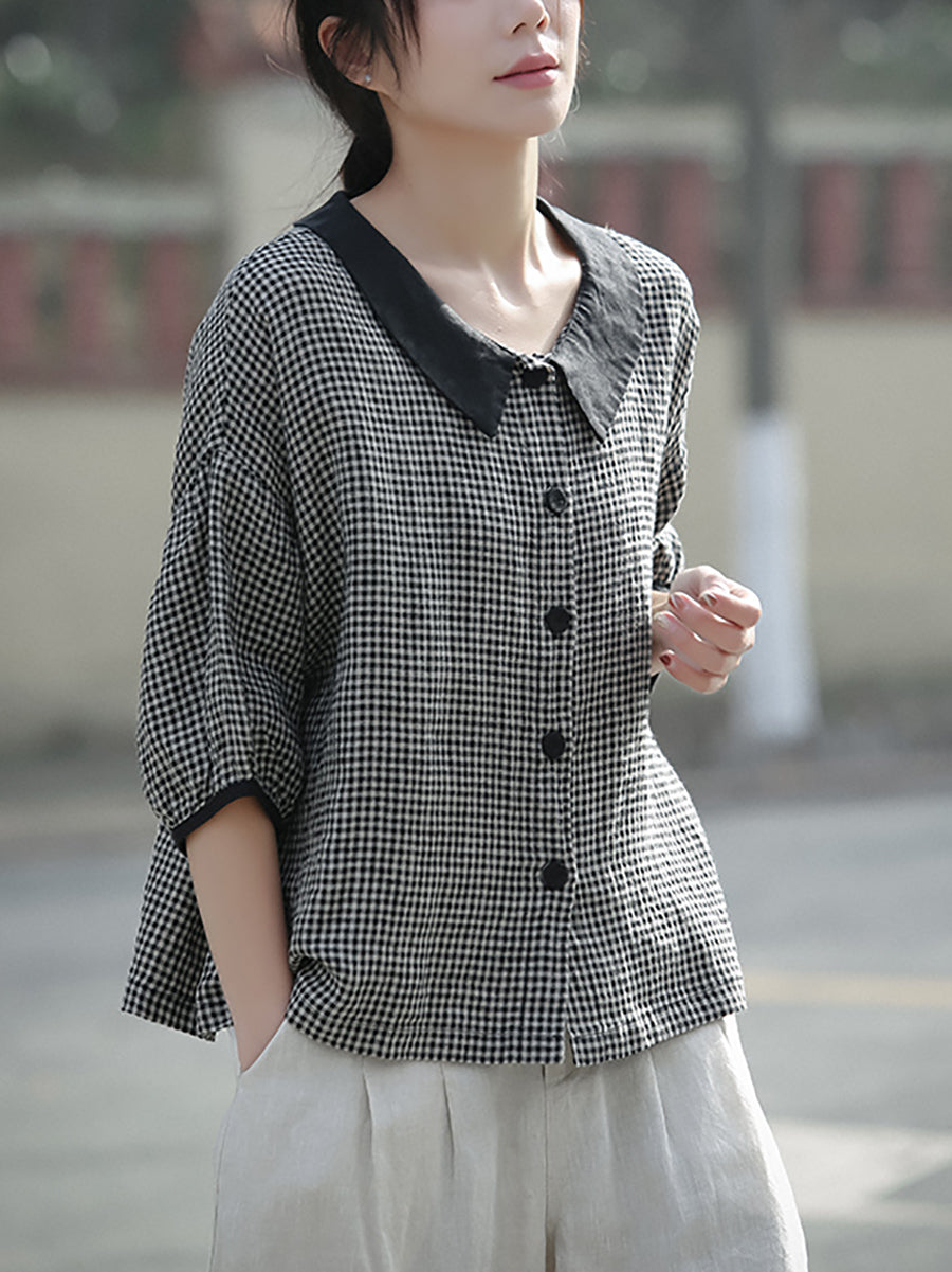 å¥³å£«æ¥å­£ç¿»é æ ¼ç´ 100% äºéº»è¥¯è¡«