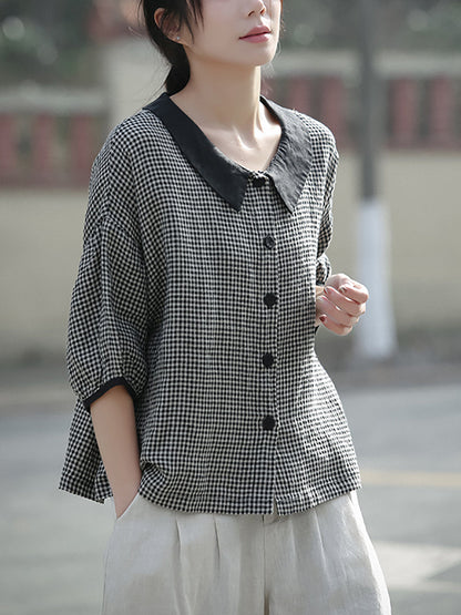 å¥³å£«æ¥å­£ç¿»é æ ¼ç´ 100% äºéº»è¥¯è¡«