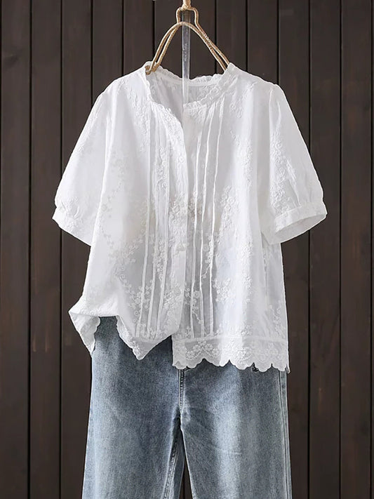 å¥³å£«å¤å­£èè¡åºç¹¡æè²100%ç´æ£è¥¯è¡«