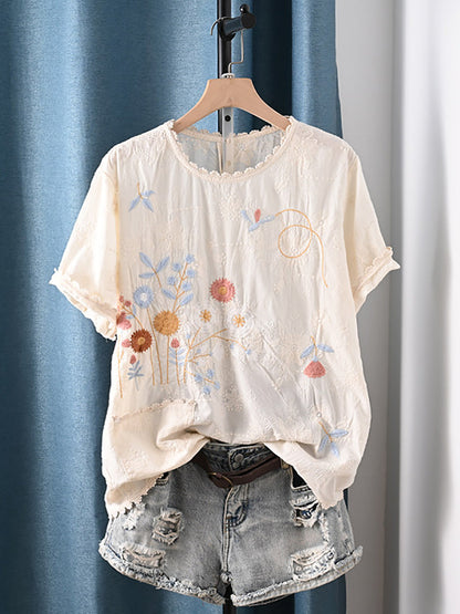 å¥³å£«å¤å­£èè¡è±ååºç¹¡100%ç´æ£è¥¯è¡«