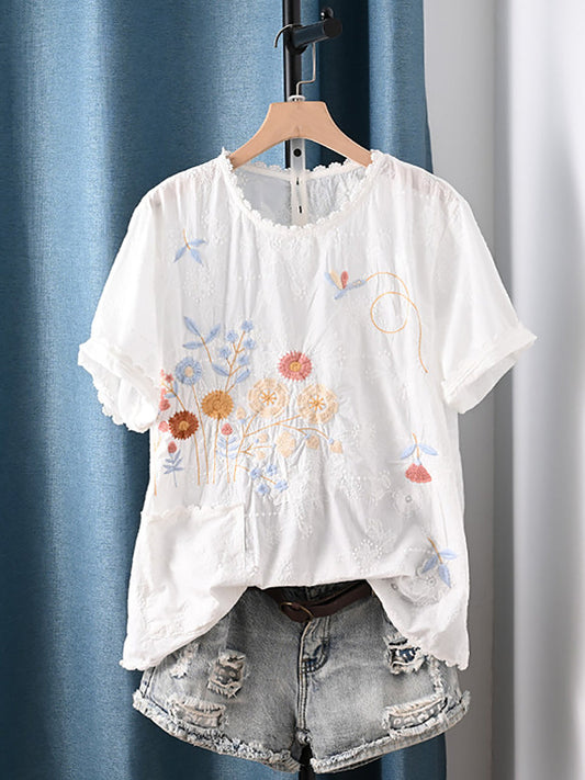 å¥³å£«å¤å­£èè¡è±ååºç¹¡100%ç´æ£è¥¯è¡«