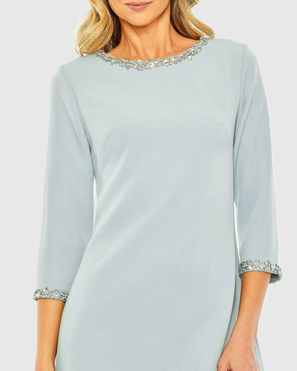 Light Blue Embellished Crepe Cocktail Dress
