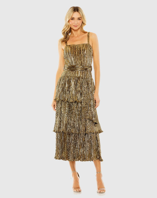 Dark Gold Ruffle Tiered Buckle Detail Dress - FINAL SALE
