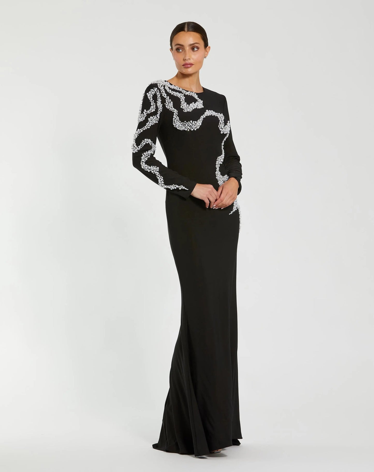 Jersey Evening Gown With Beaded Swirl Detail
