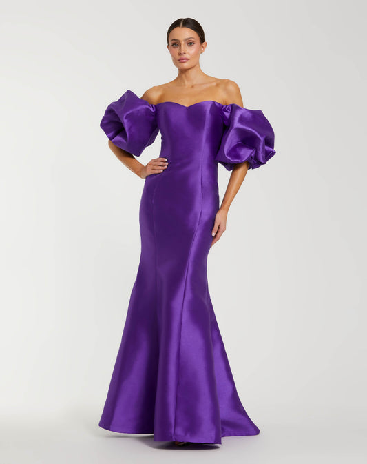 Dark Purple Sweetheart Off The Shoulder Puff Sleeve Gown