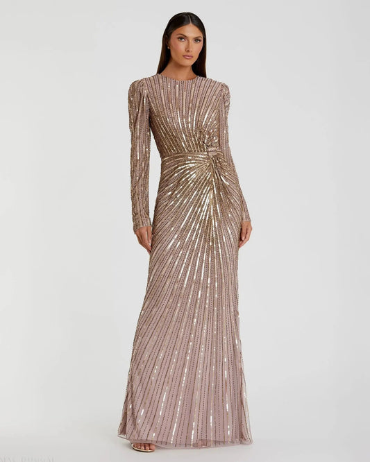 Embellished Puff Sleeve Side Knot Gown