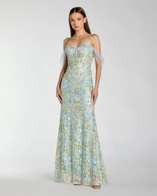 Blue Embellished Sweetheart Corset Trumpet Gown
