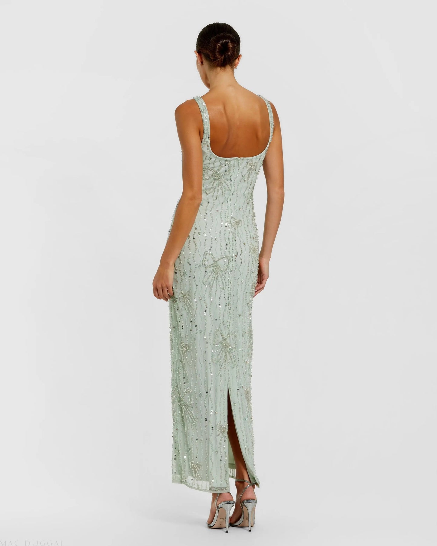 Green Beaded Bow Embellished Midi Dress