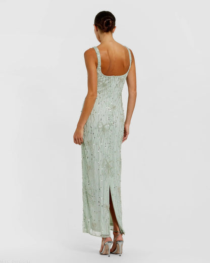 Green Beaded Bow Embellished Midi Dress