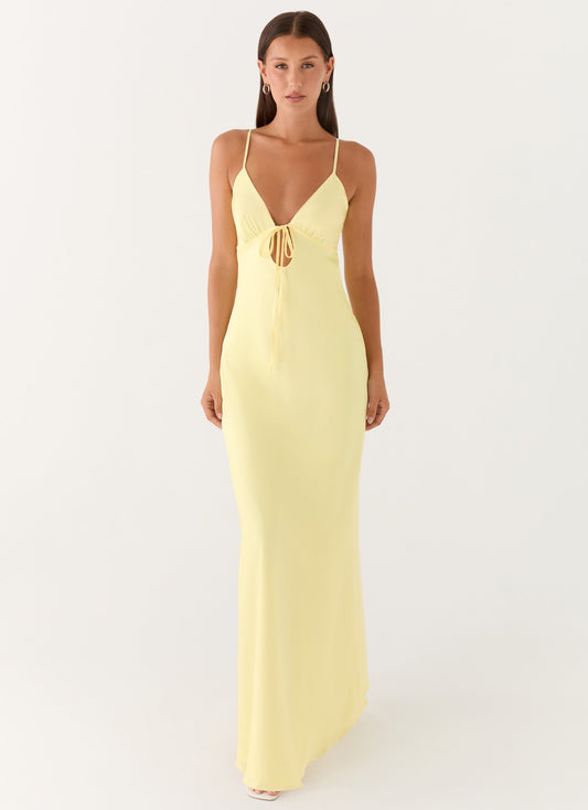 Flora Satin Maxi Dress - Lemon