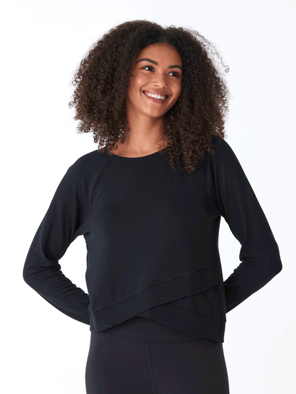 Halle Feather Fleece Crossover Hem Top