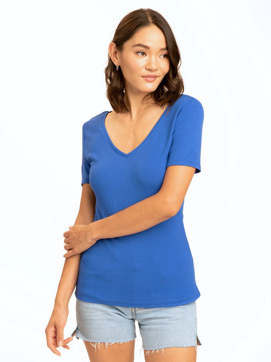Darina Feather Rib Double V-Neck Top