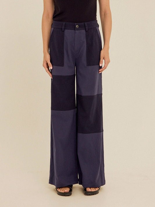 Pamela Patchwork Stretch Twill Wide Leg Pant