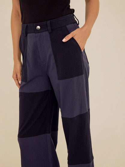 Pamela Patchwork Stretch Twill Wide Leg Pant