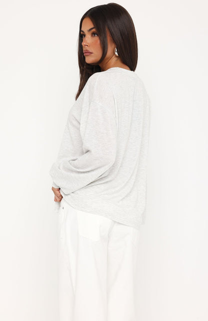 Comfy Girl Oversized Long Sleeve Tee Light Grey Marle