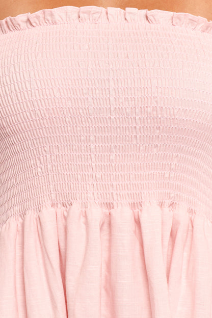 Domenica Shirred Long Sleeve Midi Dress - Pink