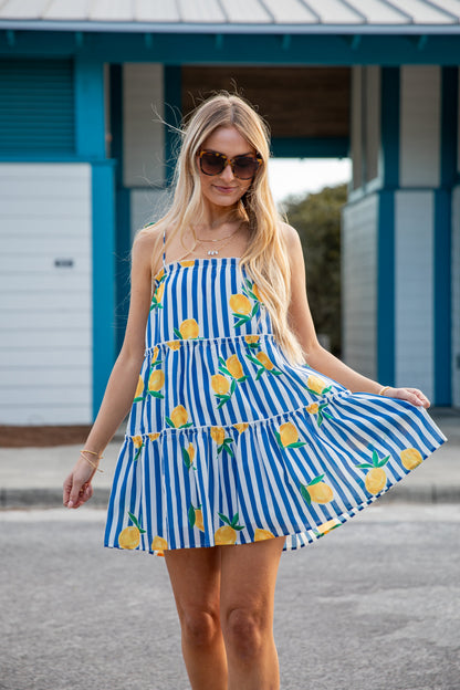 Citrus Grove Tiered Stripe Mini Dress