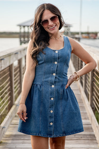 Blue Jean Nights Denim Button Front Mini Dress