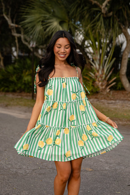 Citrus Grove Tiered Stripe Mini Dress
